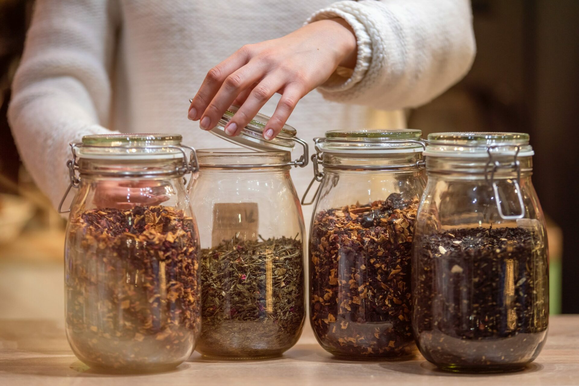 stored tea in mason jars